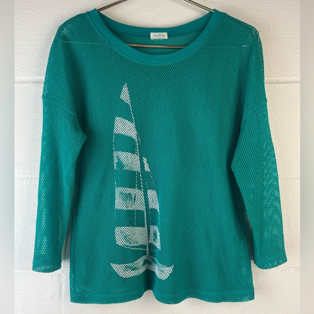 SunBay Teal Mesh Sailboat Graphic Top, PS